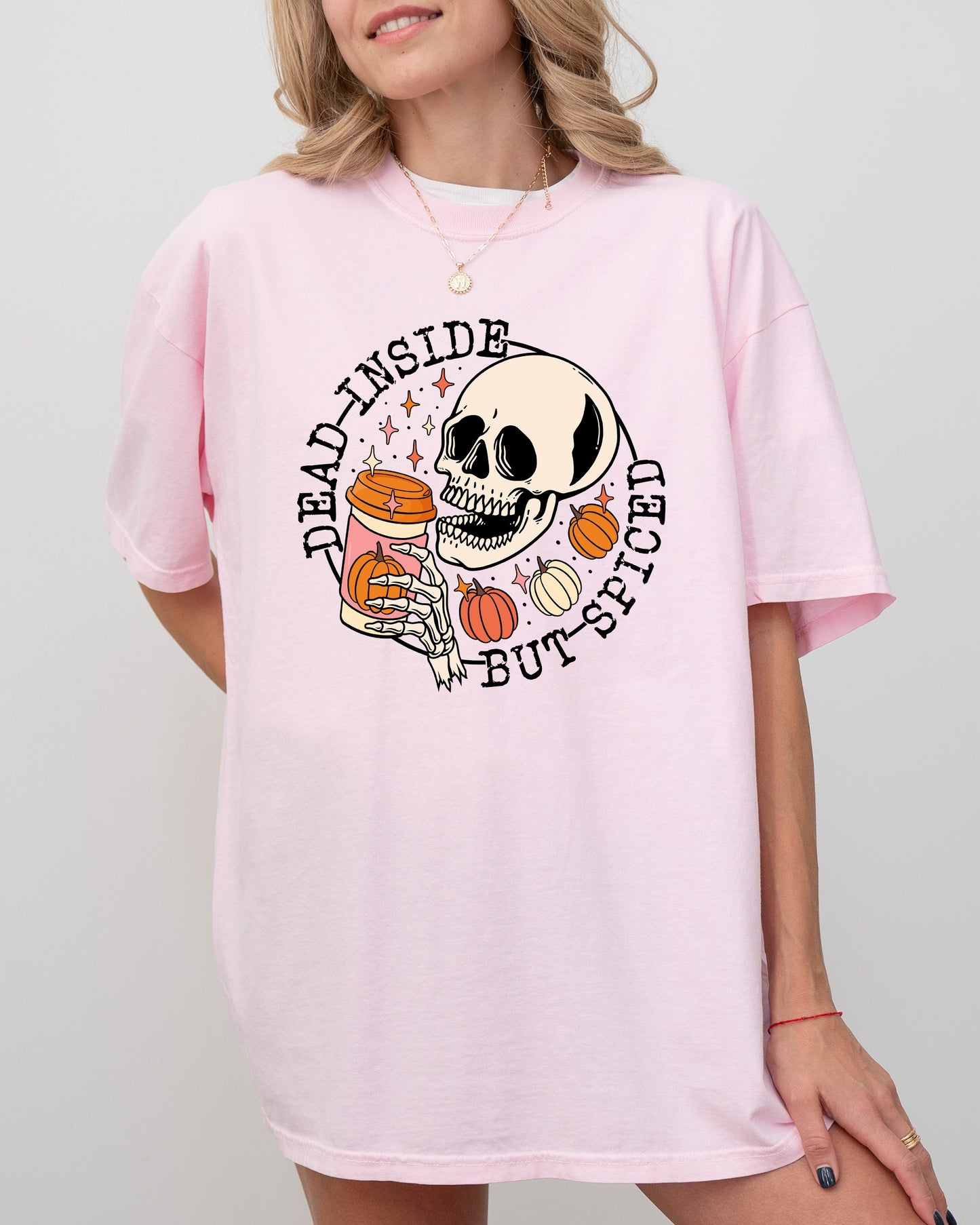 Dead Inside But Spiced Pumpkin Spice Latte Skeleton Halloween Fall Thanksgiving Comfort Colors Tee