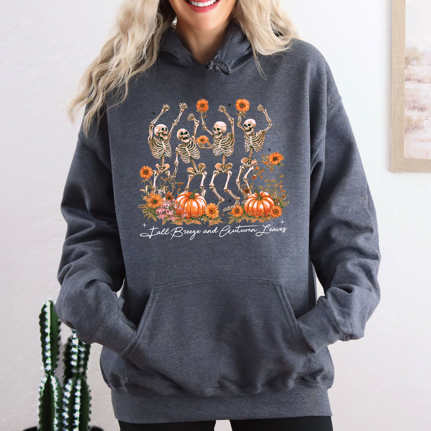 Fall Breeze And Autumn Leaves Skeletons Pumpkin Spice Autumn Skeleton Dancing Skeletons Graphic Hoodie