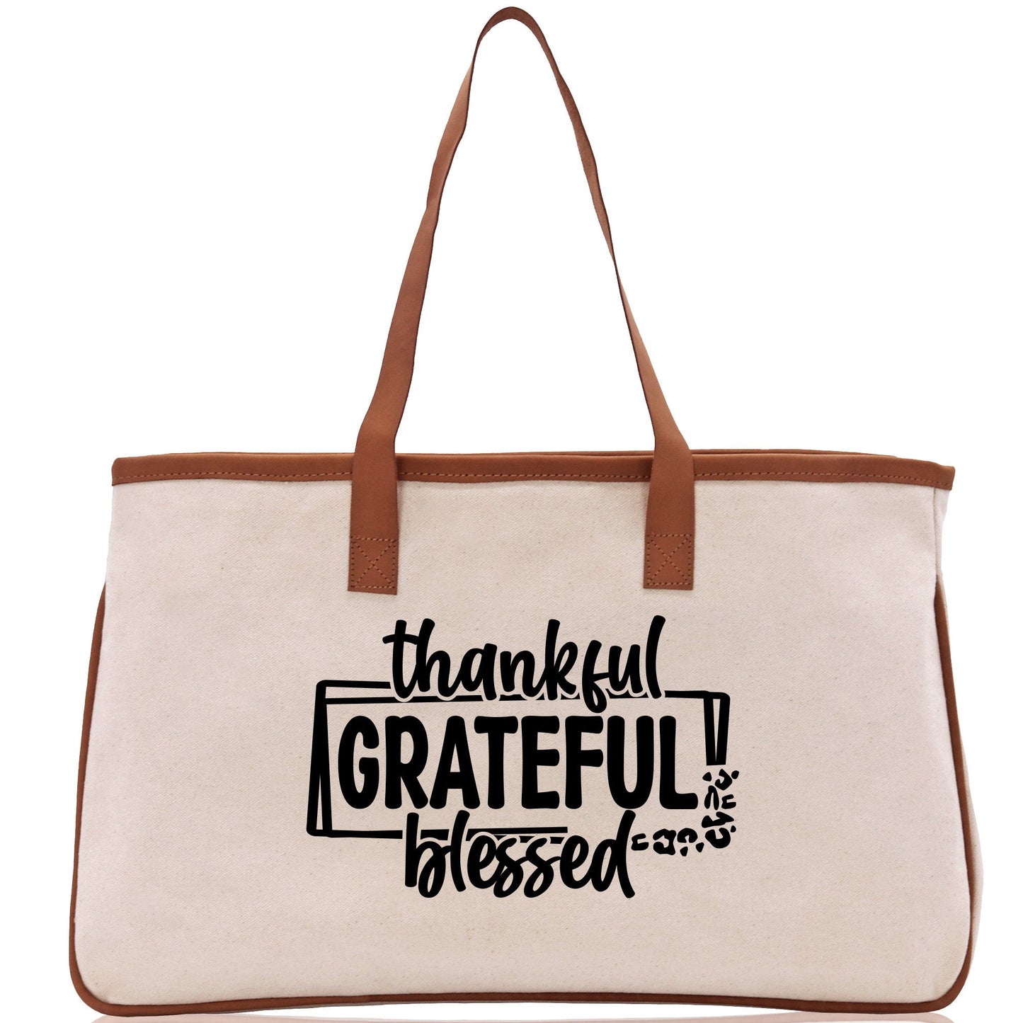 Thankful Grateful Blessed Cotton Canvas Tote Bag Thanksgiving Bag Autumn Fall Vibes Bag Motivational Bag Blessed Bag Fall Market Grocery Bag